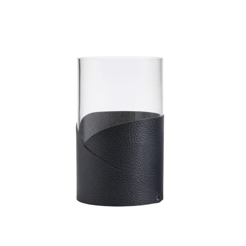 Fold Vase, M, Hippo Leather, Anthracite / Glass