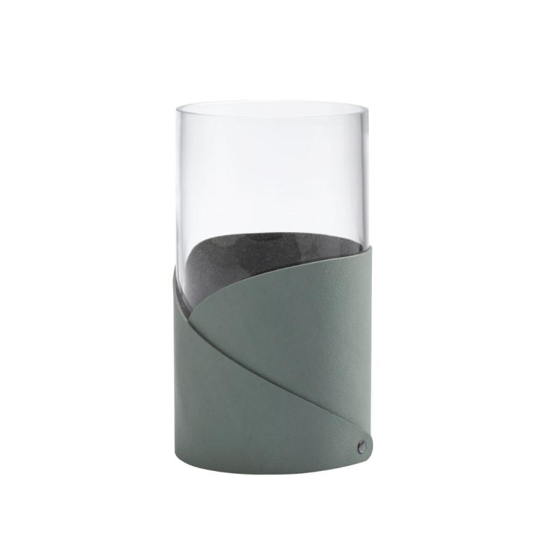 Fold Vase, M, Nupo Leather, Pastel Green / Glass