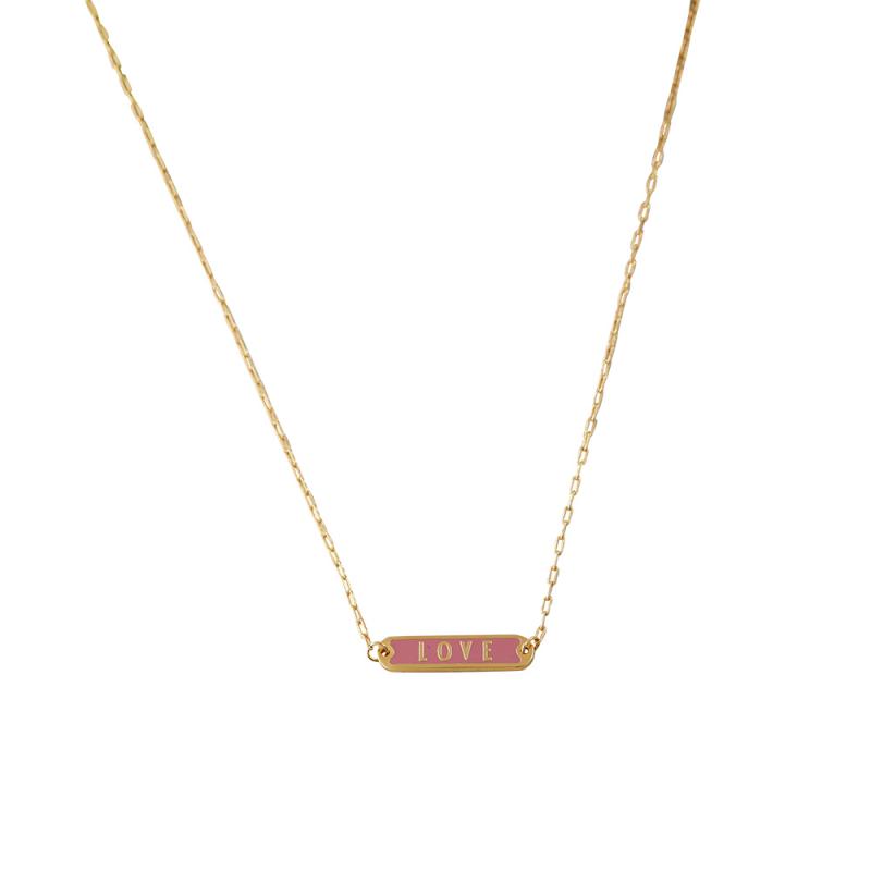 Word Candy Tag Necklace, Dark Pink, Love