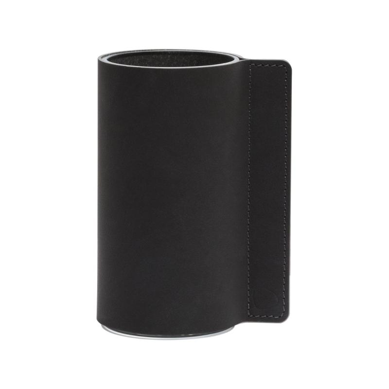 Block Vase, S, Tabu Leather, Black / Glass