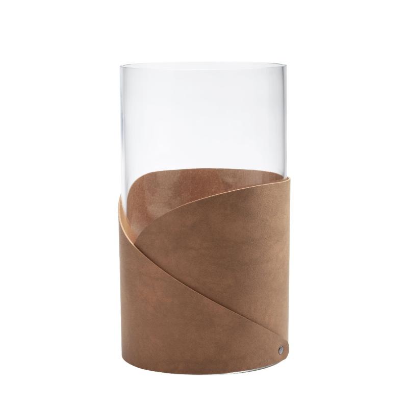 Fold Vase, L, Nupo Leather, Nature / Glass