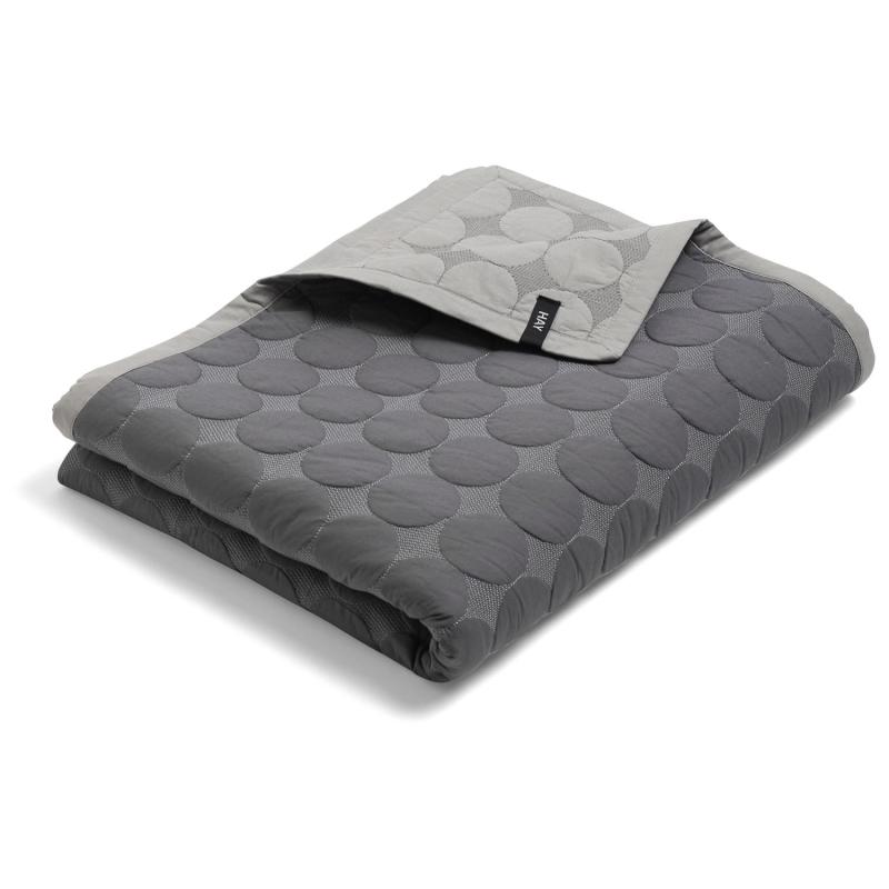 Mega Dot Quilted Bed Cover, 235x245cm, Dark Grey