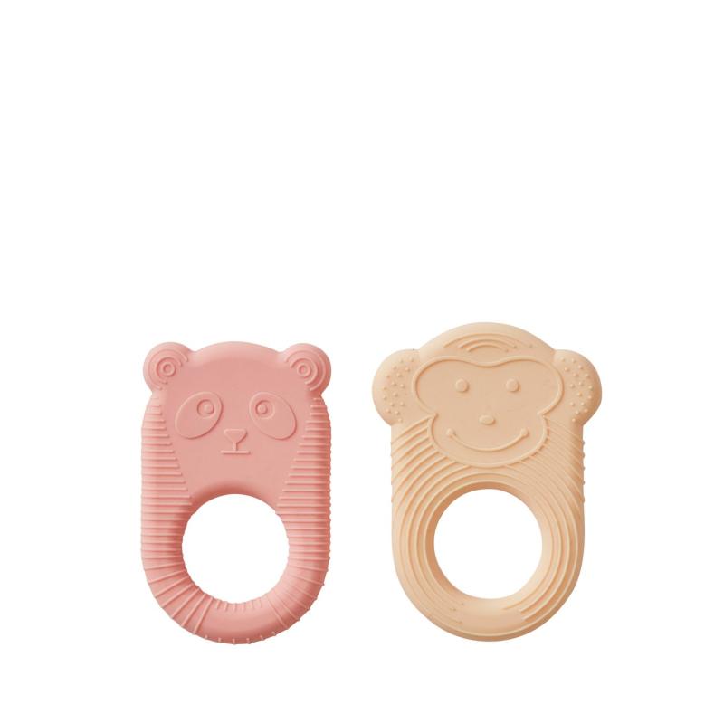 Nelson & Ling Ling Baby Teether, Set of 2, Vanilla / Coral