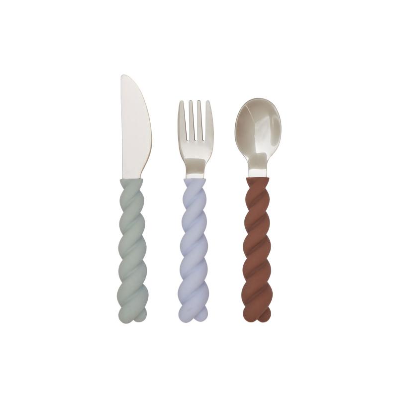 Mellow Cutlery, Set of 3, Pale Mint / Choko / Ice Blue