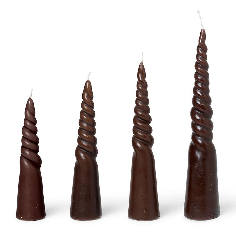 Twisted Candles, Set of 4, Brown